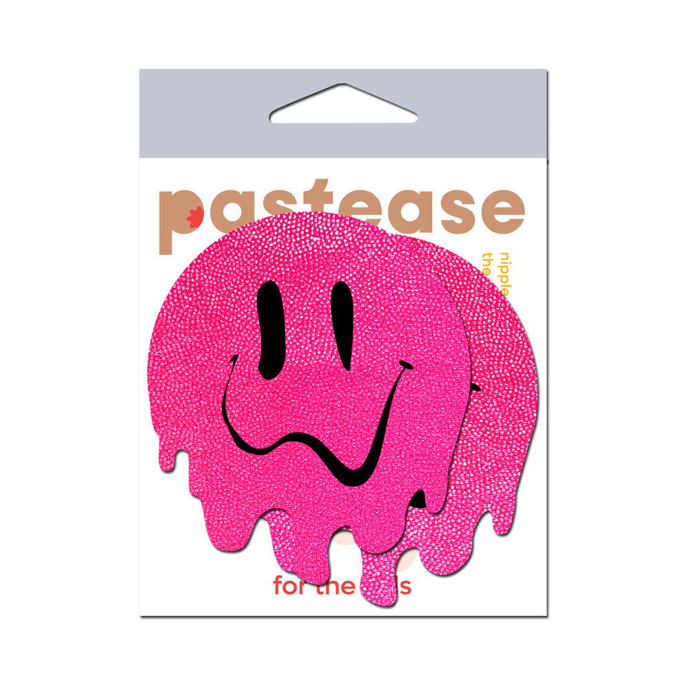 PASTEASE NEON PINK MELTED SMILING FACE NIPPLE PASTIES