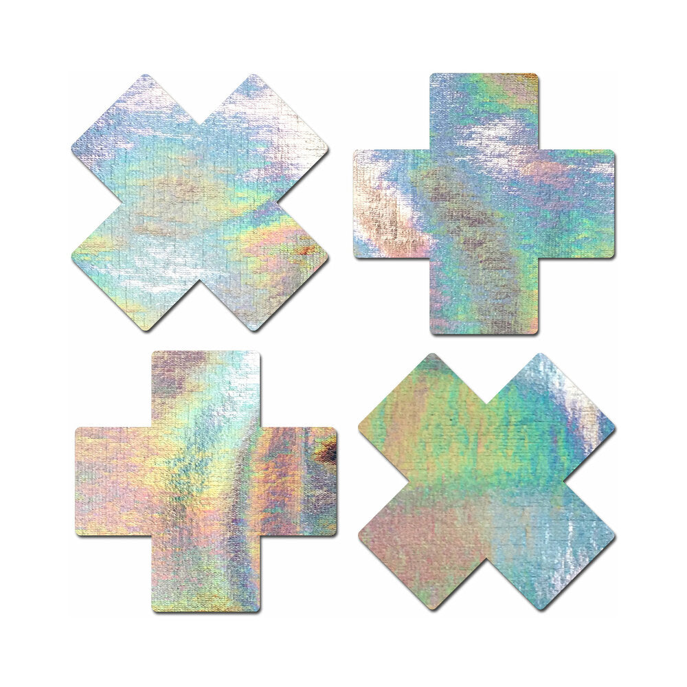 PASTEASE - PETITE PLUS X HOLOGRAPHIC SILVER CROSS NIPPLE PASTIES