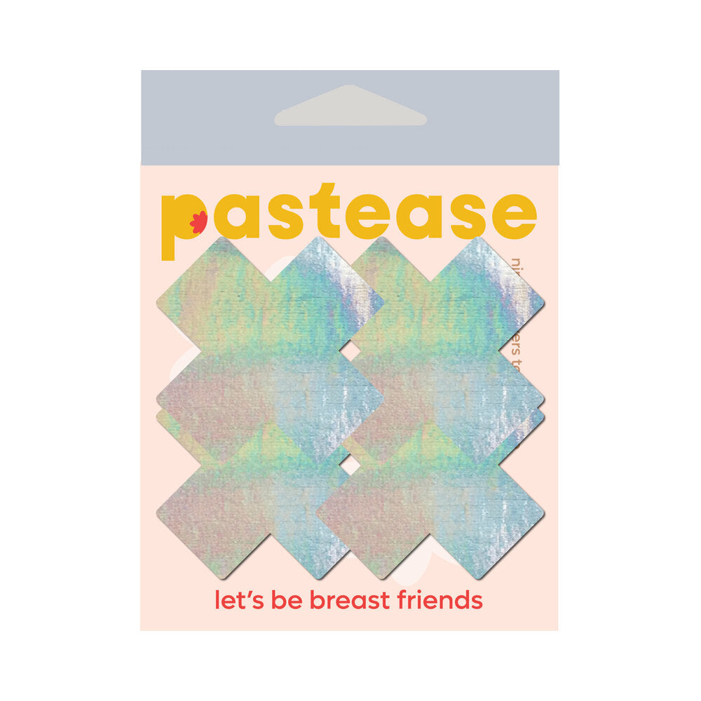 PASTEASE PETITE PLUS X HOLOGRAPHIC SILVER CROSS NIPPLE PASTIES