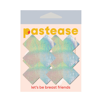 PASTEASE PETITE PLUS X HOLOGRAPHIC SILVER CROSS NIPPLE PASTIES