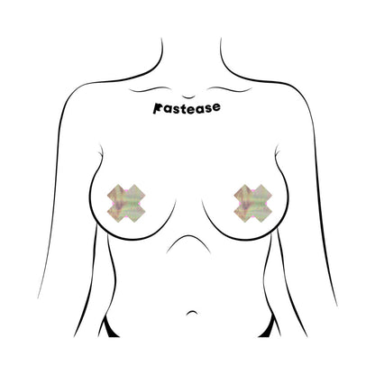 PASTEASE PETITE PLUS X HOLOGRAPHIC SILVER CROSS NIPPLE PASTIES