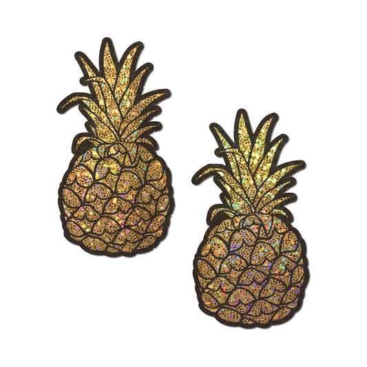 PASTEASE - PINEAPPLE ON GLITTER GOLD NIPPLE COVERS