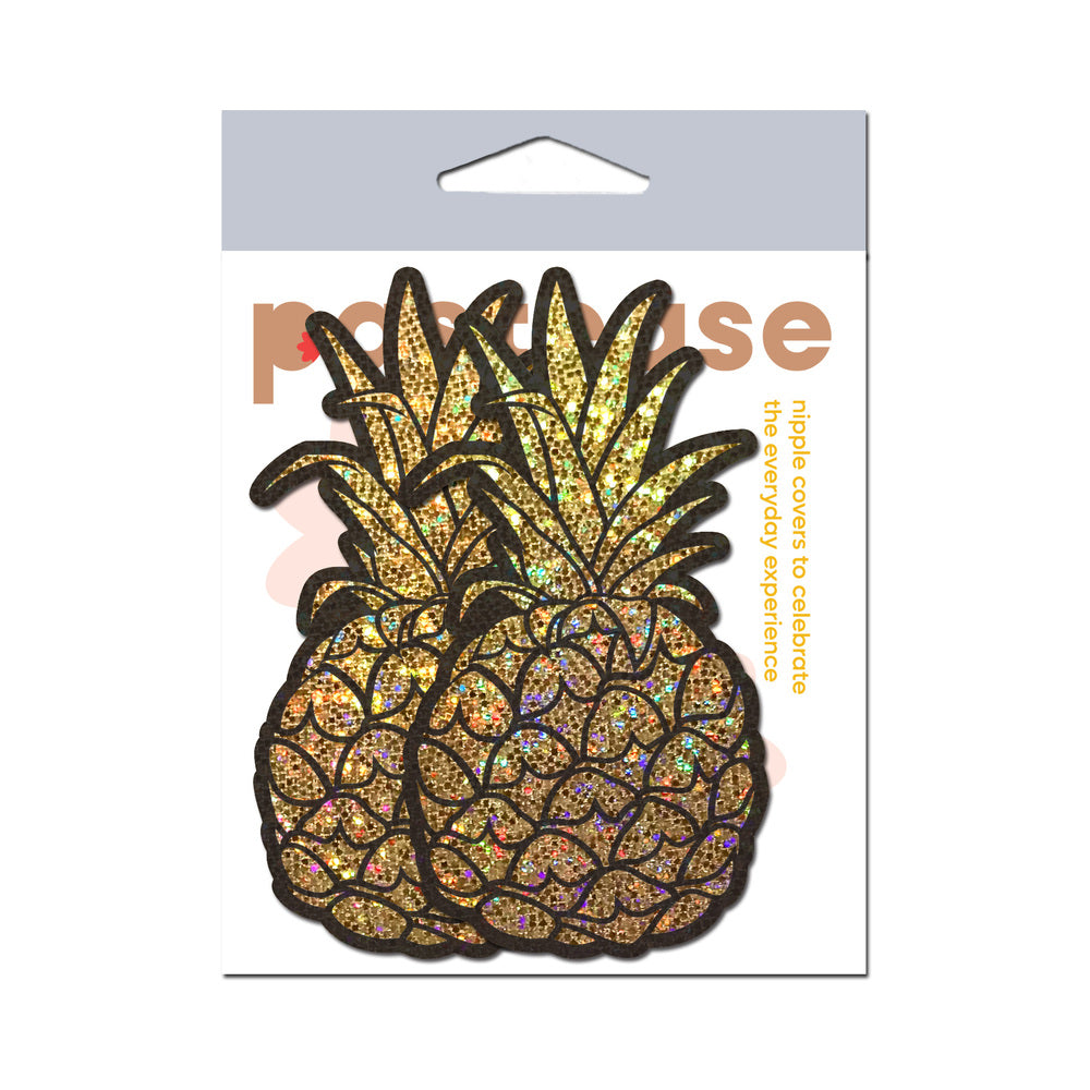 PASTEASE PINEAPPLE ON GLITTER GOLD NIPPLE COVERS