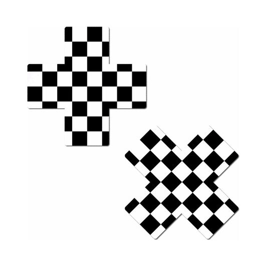 PASTEASE - PLUS X BLACK & WHITE CHECKER CROSS NIPPLE PASTIES