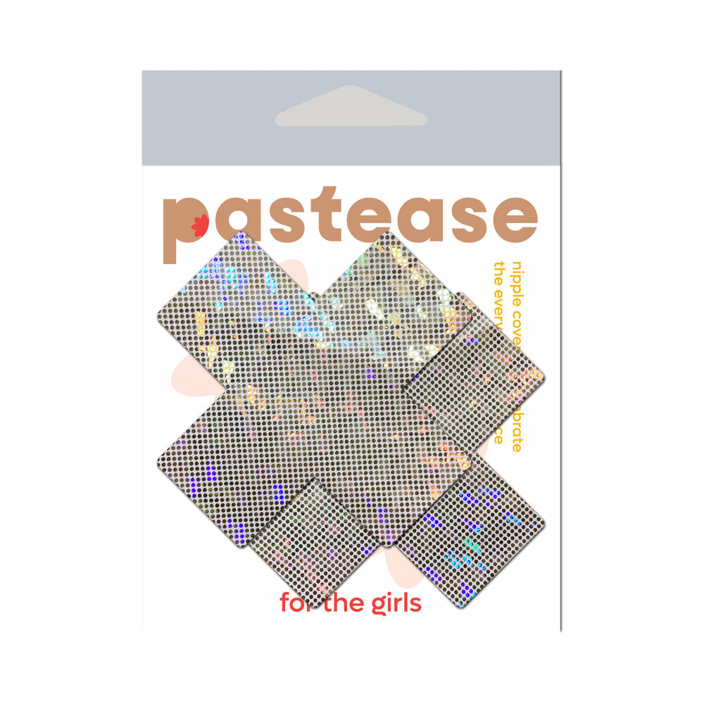 PASTEASE PLUS X SHATTERED GLASS DISCO BALL GLITTER WHITE CROSS NIPPLE PASTIES