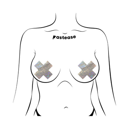 PASTEASE PLUS X SHATTERED GLASS DISCO BALL GLITTER WHITE CROSS NIPPLE PASTIES