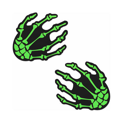 PASTEASE - ZOMBIE NEON GREEN/UV REACTIVE BONEY HANDS NIPPLE PASTIES