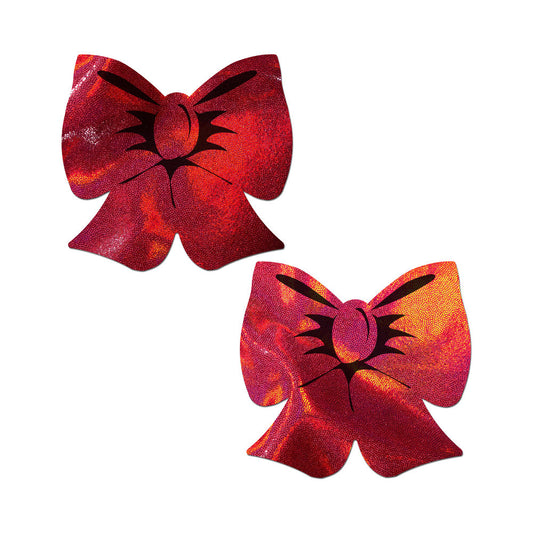 PASTEASE BOW RED HOLOGRAPHIC BREAST COVERS SUPPORT TAPE