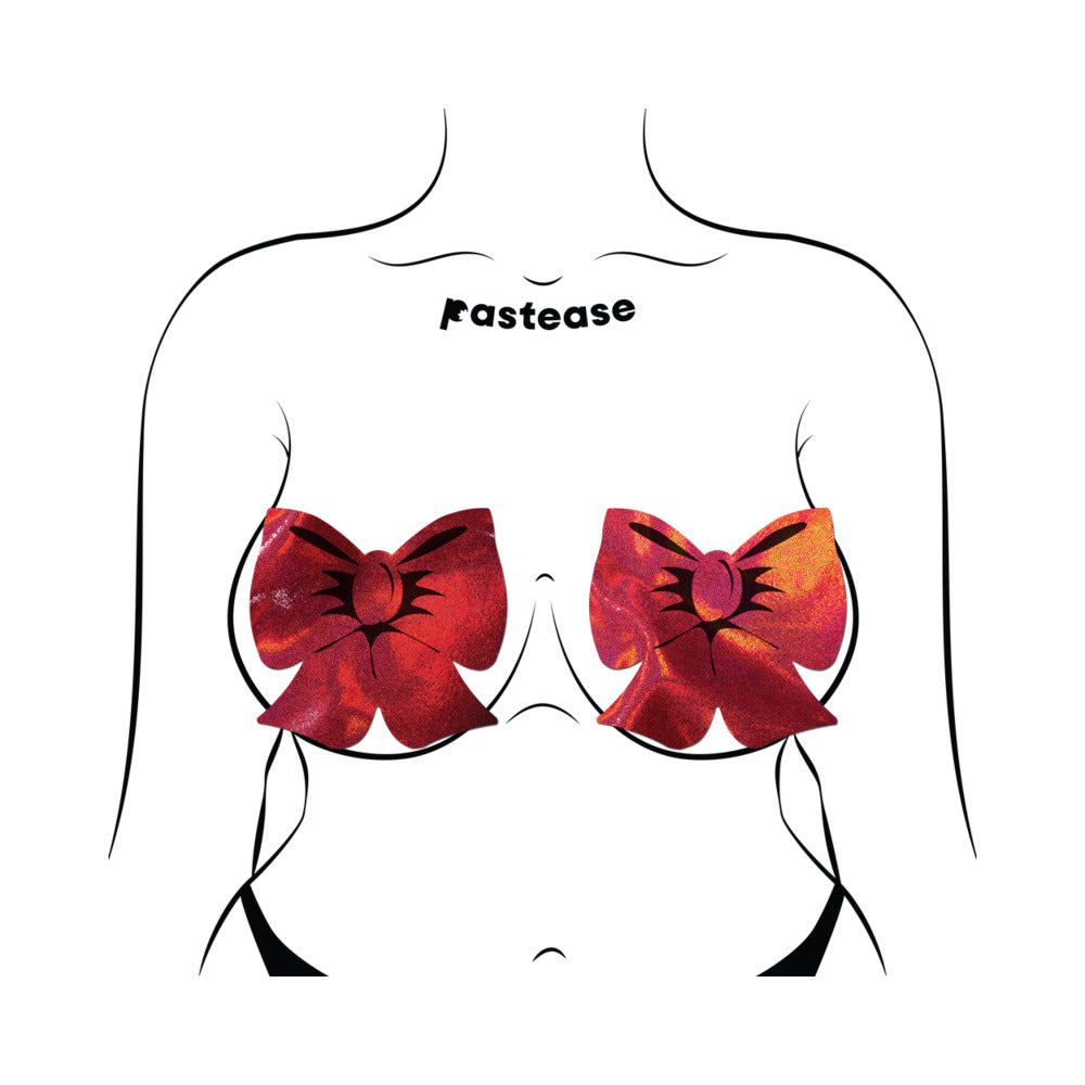 PASTEASE BOW RED HOLOGRAPHIC BREAST COVERS SUPPORT TAPE