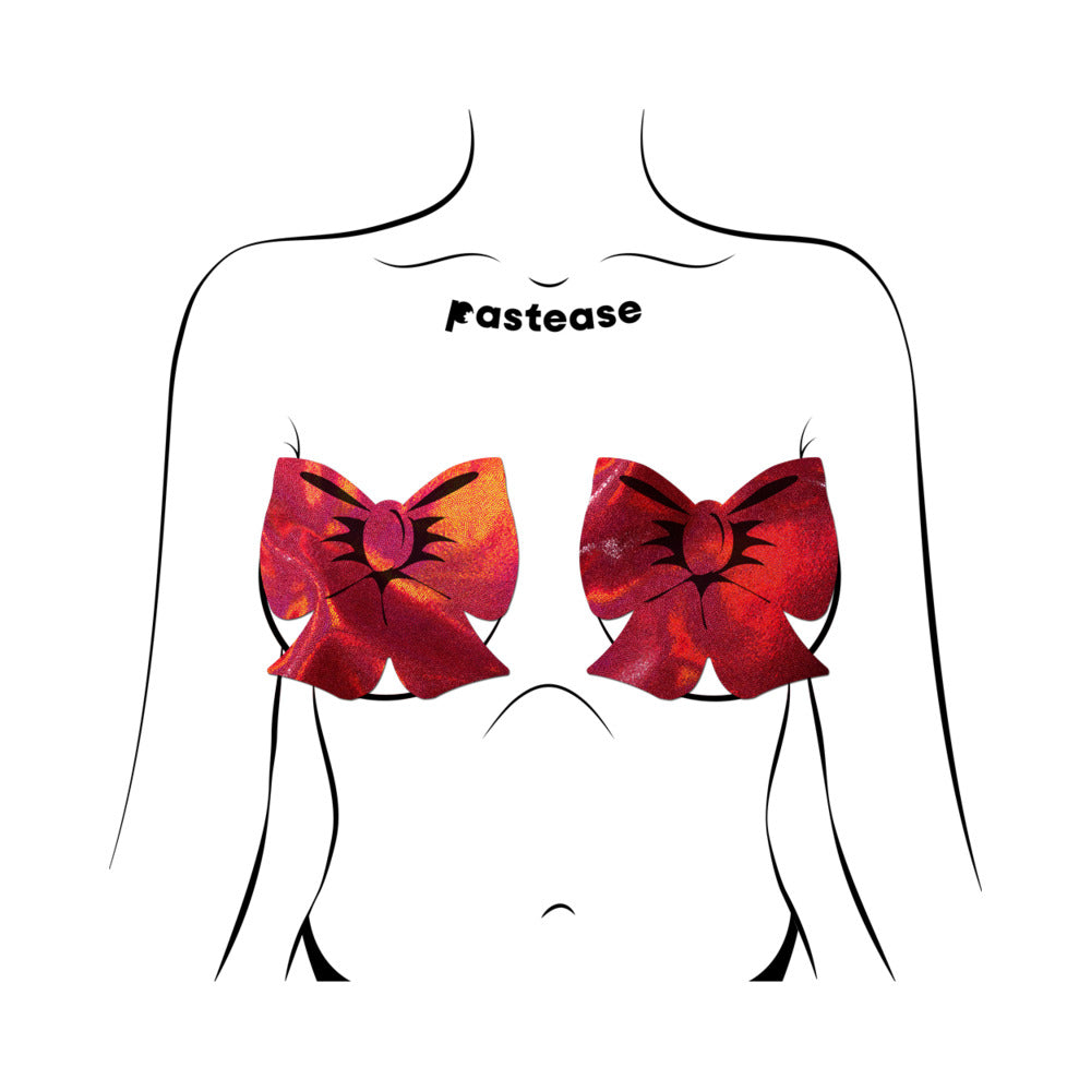 PASTEASE BOW RED HOLOGRAPHIC BREAST COVERS SUPPORT TAPE
