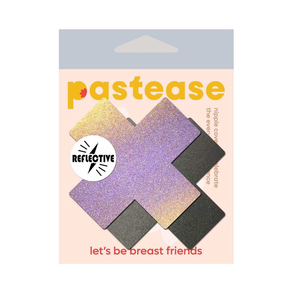 PASTEASE PLUS X REFLECTIVE GUN METAL GREY CROSS NIPPLE PASTIES