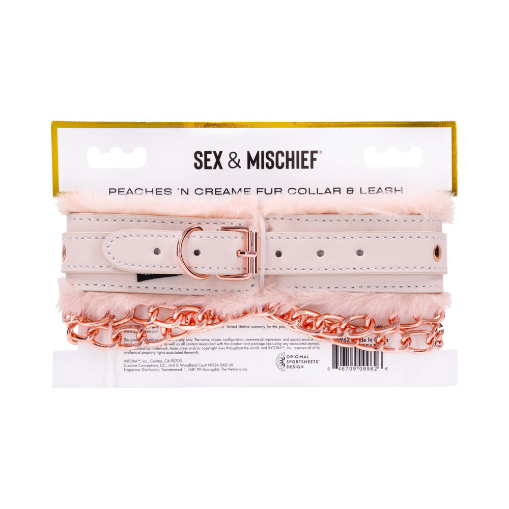 SPORTSHEETS SEX & MISCHIEF PEACHES ''N CREAME FUR COLLAR & LEASH