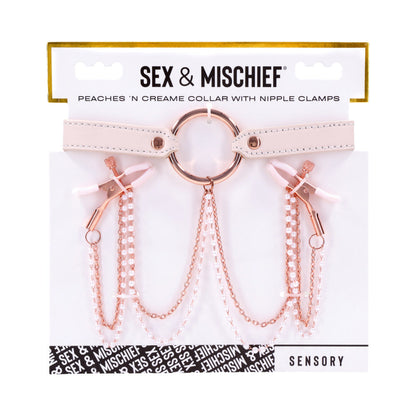 SPORTSHEETS SEX & MISCHIEF PEACHES ''N CREAME COLLAR WITH NIPPLE CLAMPS