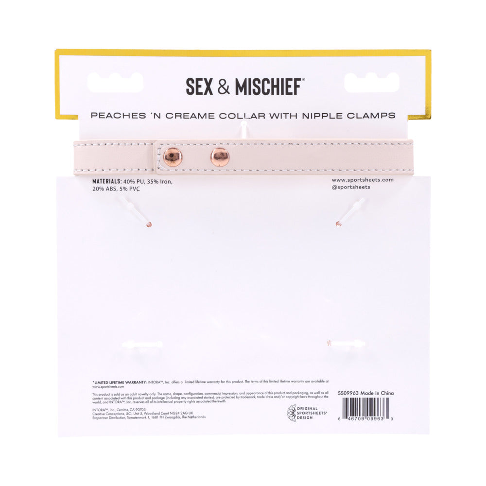 SPORTSHEETS SEX & MISCHIEF PEACHES ''N CREAME COLLAR WITH NIPPLE CLAMPS