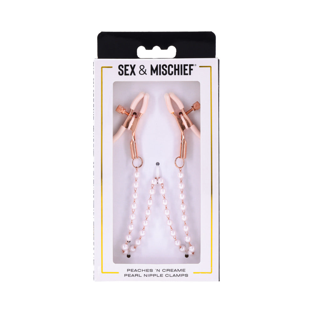 SPORTSHEETS SEX & MISCHIEF PEACHES ''N CREAME PEARL NIPPLE CLAMPS