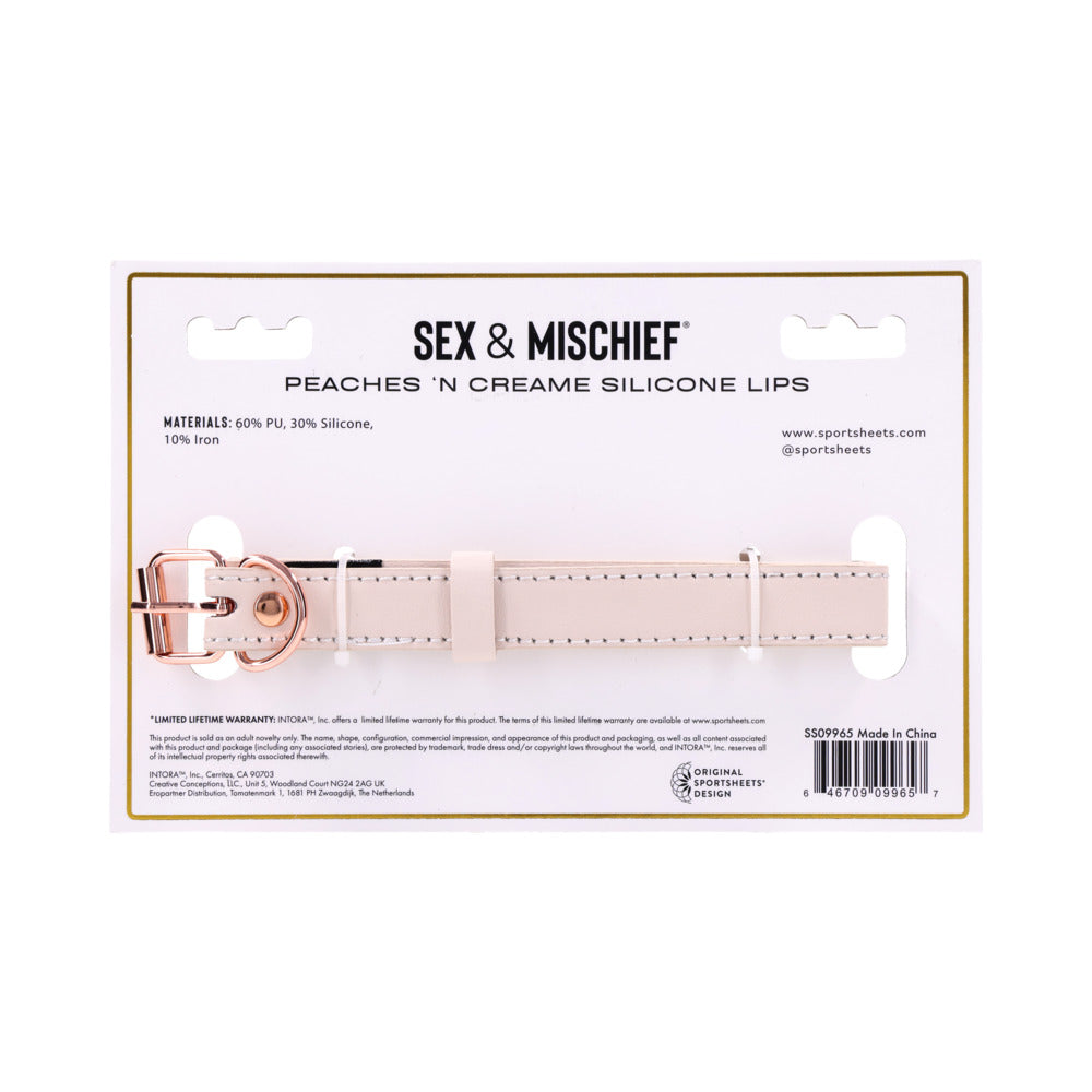 SPORTSHEETS SEX & MISCHIEF PEACHES ''N CREAME SILICONE LIPS GAG