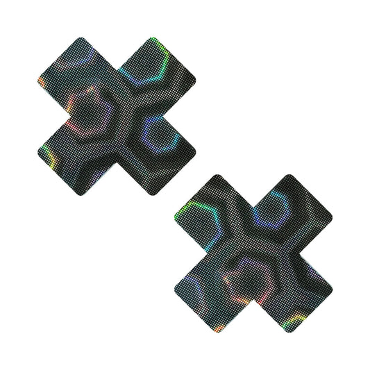 NEVA NUDE - BLACK NUCLEAR NIGHTMARE TRIPPY 3D HOLOGRAPHIC X NIPPLE PASTIES