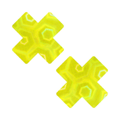 NEVA NUDE - YELLOW NUCLEAR NIGHTMARE TRIPPY UV 3D HOLOGRAPHIC X NIPPLE PASTIES