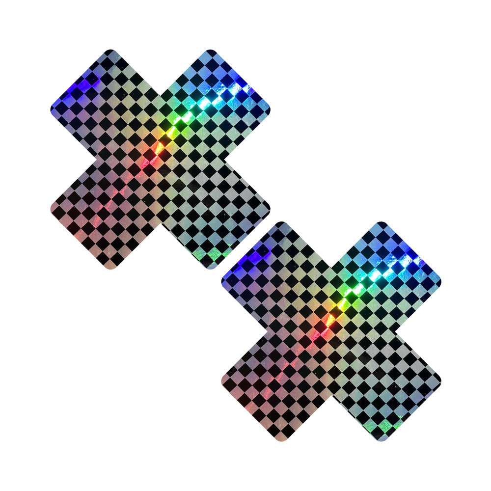 NEVA NUDE - TALLADEGA TRIPPIN'' PASTIES CON ESTAMPADO DE CUADROS SÚPER HOLOGRÁFICO