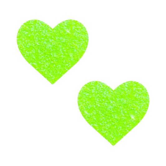 NEVA NUDE - CUBREPEZONES CON PURPURINA SUPER BRILLANTE NEÓN DE LIMÓN Y LIMA "I HEART U"