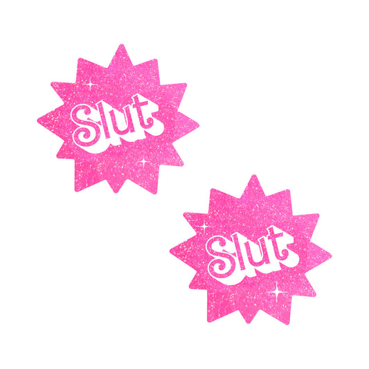 NEVA NUDE - BARBIE BABE SASSY SLUT UV PINK GLITTER NIPPLE PASTIES