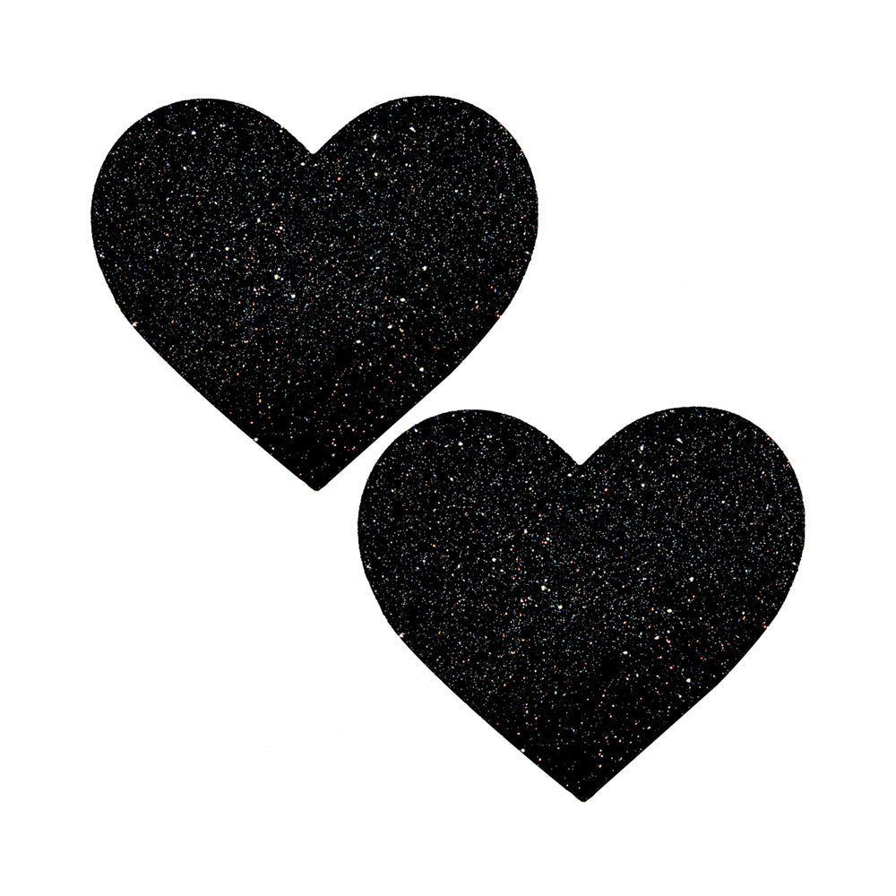 NEVA NUDE - BLACK MALICE QUEEN STATUS PLUS SIZE BLACK GLITTER HEART NIPPLE PASTIES