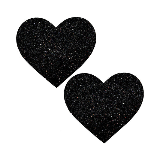 NEVA NUDE - BLACK MALICE QUEEN STATUS PLUS SIZE BLACK GLITTER HEART NIPPLE PASTIES