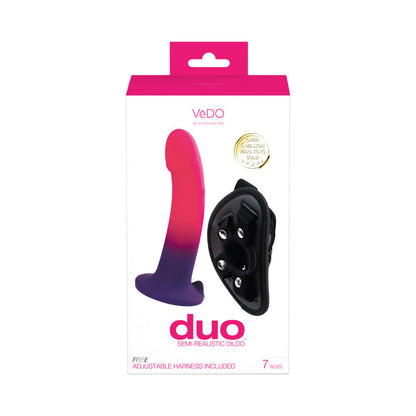 VEDO DUO SILICONE DILDO (NON-VIBRATING) WITH HARNESS PINK/PURPLE