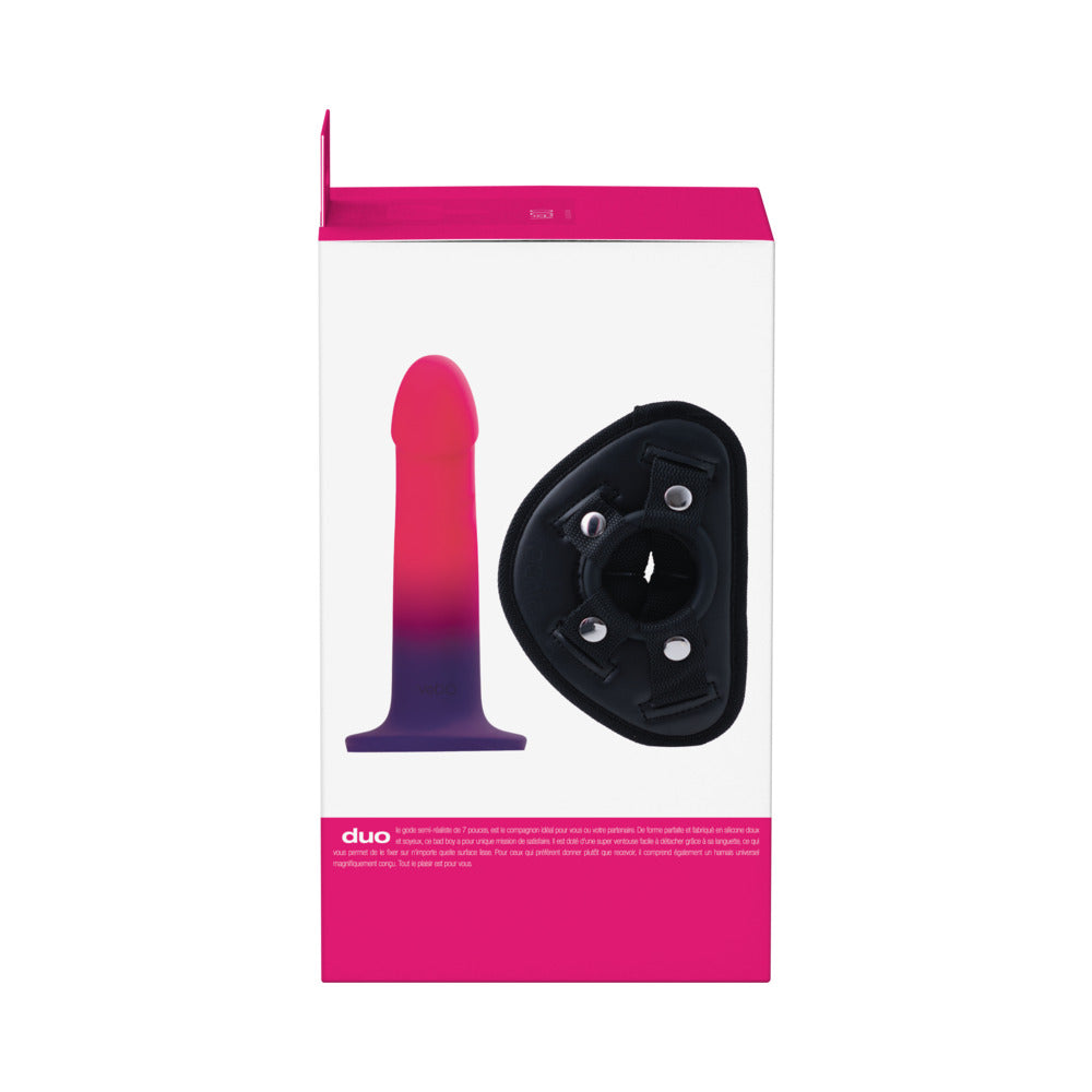 VEDO DUO SILICONE DILDO (NON-VIBRATING) WITH HARNESS PINK/PURPLE