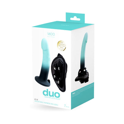 VEDO - DUO SILICONE DILDO (NON-VIBRATING) WITH HARNESS TURQUOISE/BLACK