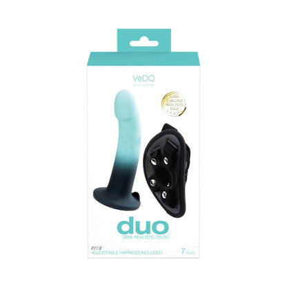 VEDO DUO SILICONE DILDO (NON-VIBRATING) WITH HARNESS TURQUOISE/BLACK