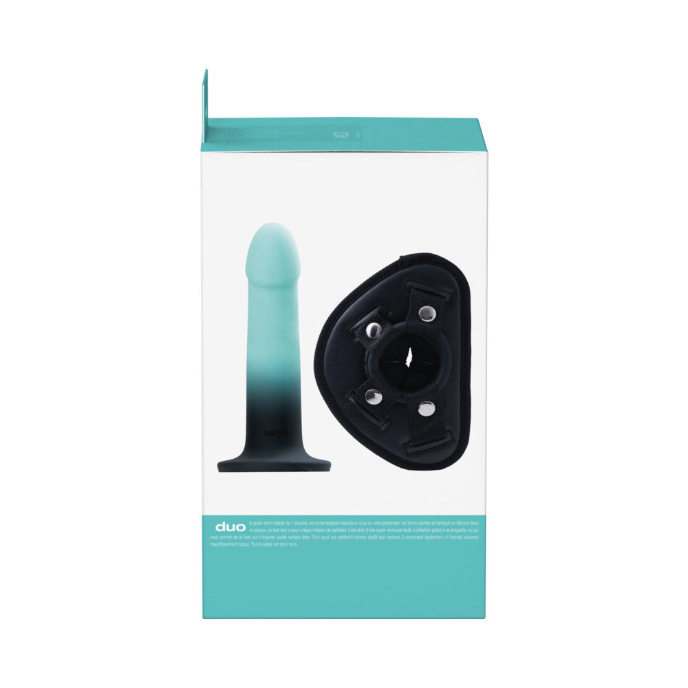 VEDO DUO SILICONE DILDO (NON-VIBRATING) WITH HARNESS TURQUOISE/BLACK
