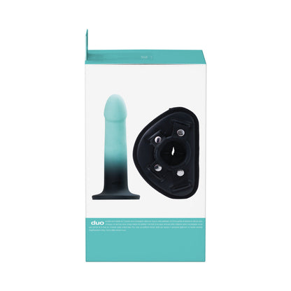 VEDO DUO SILICONE DILDO (NON-VIBRATING) WITH HARNESS TURQUOISE/BLACK