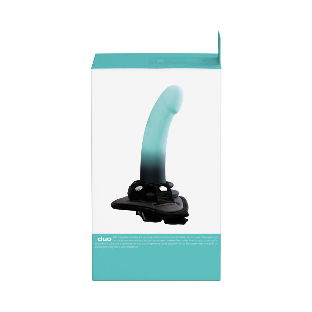 VEDO DUO SILICONE DILDO (NON-VIBRATING) WITH HARNESS TURQUOISE/BLACK