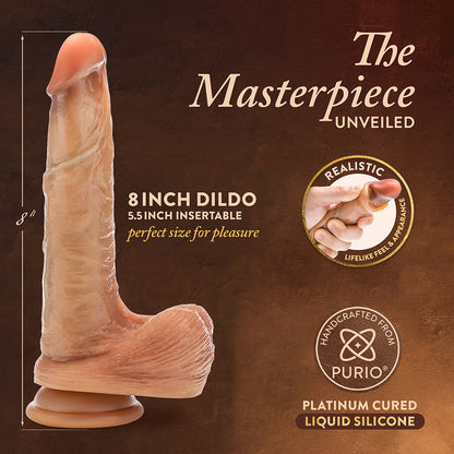 RENAISSANCE DAVINCI SLIDING FORESKIN DILDO WITH SQUEEZABLE BALLS 8 IN. TAN