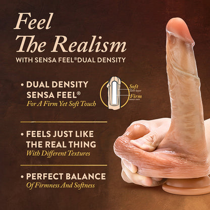 RENAISSANCE DAVINCI SLIDING FORESKIN DILDO WITH SQUEEZABLE BALLS 8 IN. TAN