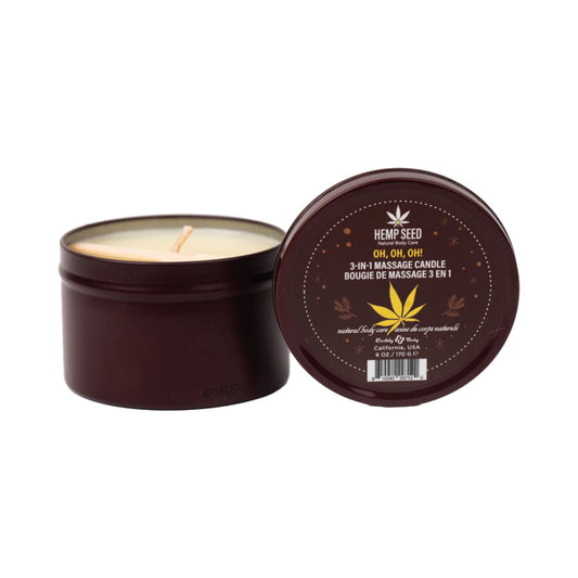 EARTHLY BODY HEMP SEED HOLIDAY 3-IN-1 MASSAGE CANDLE OH, OH, OH 6 OZ.