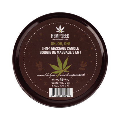 EARTHLY BODY HEMP SEED HOLIDAY 3-IN-1 MASSAGE CANDLE OH, OH, OH 6 OZ.