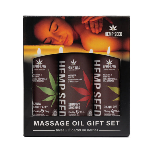 EARTHLY BODY - COFFRET CADEAU TRIO DE HUILES DE MASSAGE À L'HUILE DE GRAINES DE CHANVRE POUR LES FÊTES
