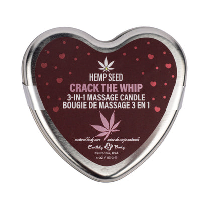 EARTHLY BODY HEMP SEED VALENTINE 3-IN-1 MASSAGE CANDLE CRACK THE WHIP 4.7 OZ.
