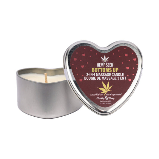 EARTHLY BODY HEMP SEED VALENTINE 3-IN-1 MASSAGE CANDLE BOTTOM''S UP 4.7 OZ.
