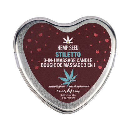 EARTHLY BODY HEMP SEED VALENTINE 3-IN-1 MASSAGE CANDLE STILETTO 4.7 OZ.