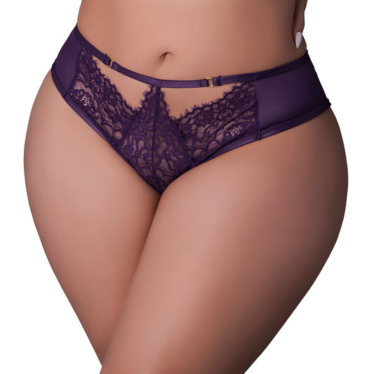 MAGIC SILK LEATHER & LACE LACE CHEEKY HIPSTER PLUM QUEEN SIZE