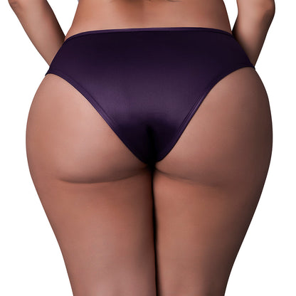 MAGIC SILK LEATHER & LACE LACE CHEEKY HIPSTER PLUM QUEEN SIZE