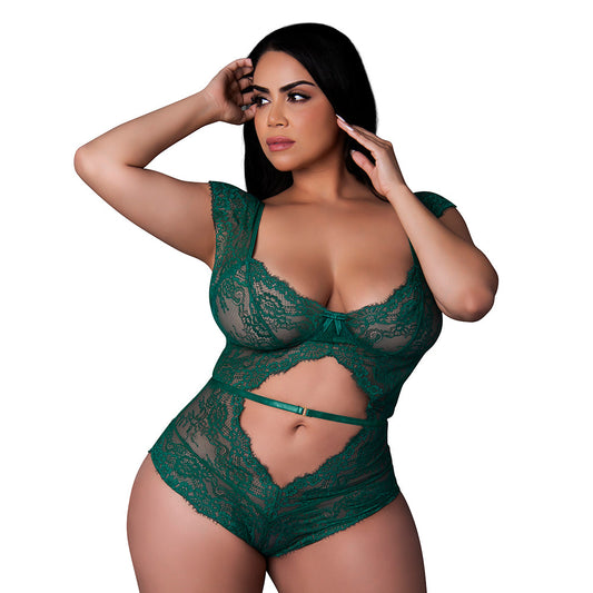 MAGIC SILK EVERMORE CUTOUT ROMPER EMERALD QUEEN SIZE