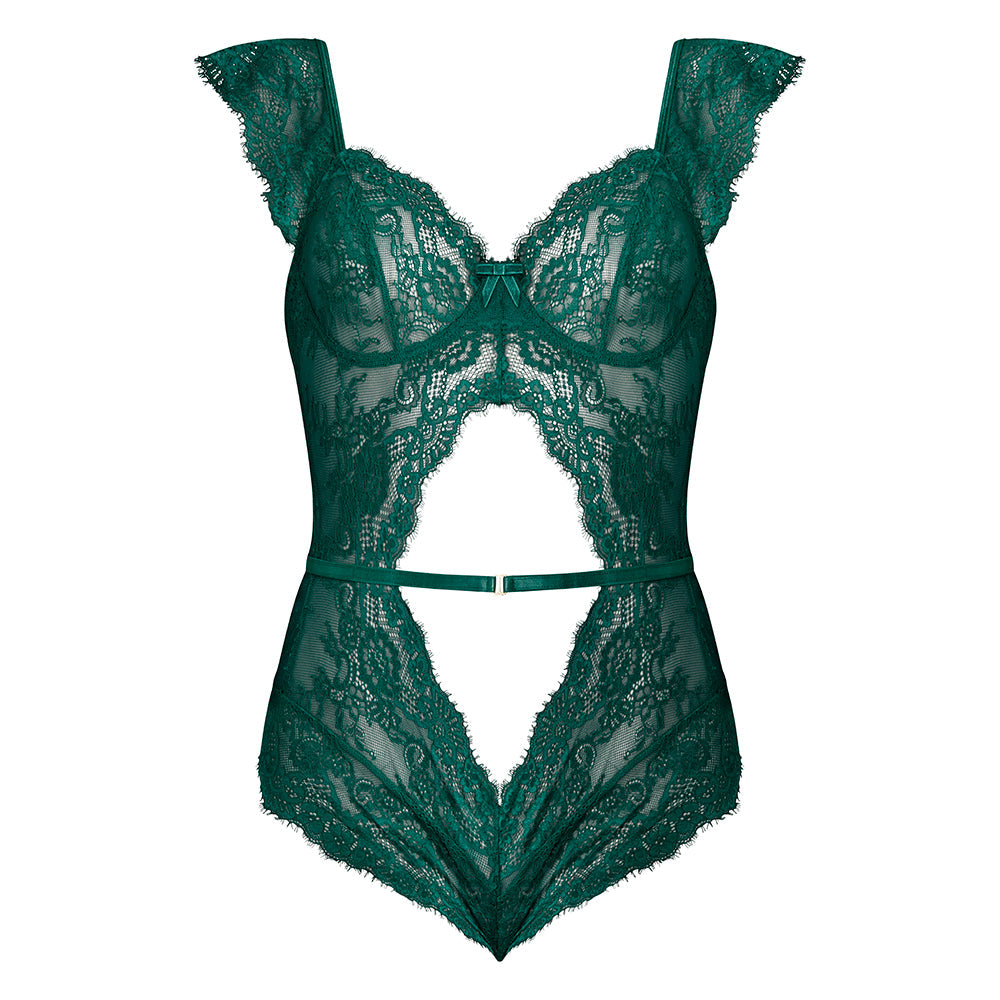 MAGIC SILK EVERMORE CUTOUT ROMPER EMERALD QUEEN SIZE