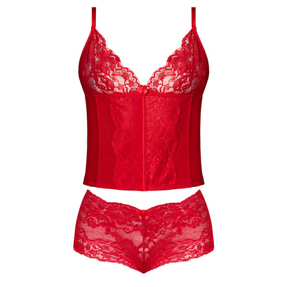 MAGIC SILK SUGAR HIGH PLUNGE BUSTIER & BOY SHORT SET RED S/M