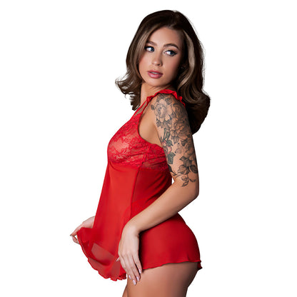 MAGIC SILK SUGAR HIGH BABYDOLL & THONG SET RED L/XL