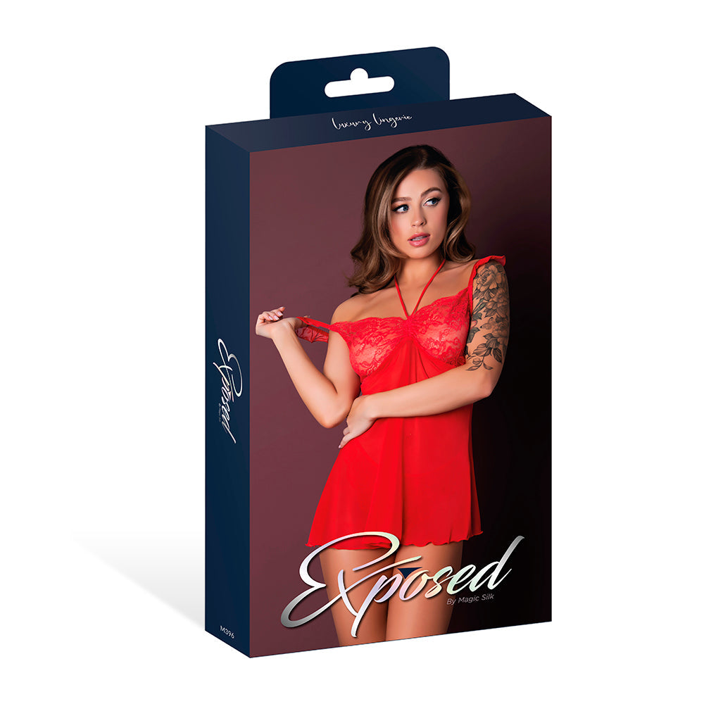 MAGIC SILK SUGAR HIGH BABYDOLL & THONG SET RED L/XL