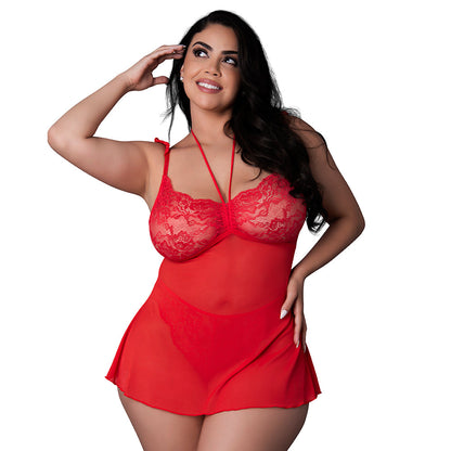 MAGIC SILK SUGAR HIGH BABYDOLL & THONG SET RED QUEEN SIZE